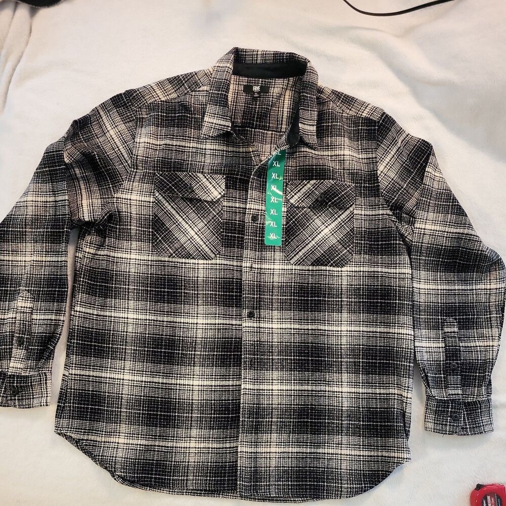 Frye Men’s Twill Utility Thick Cotton Warm Shirt Black Plaid Size XL NEW